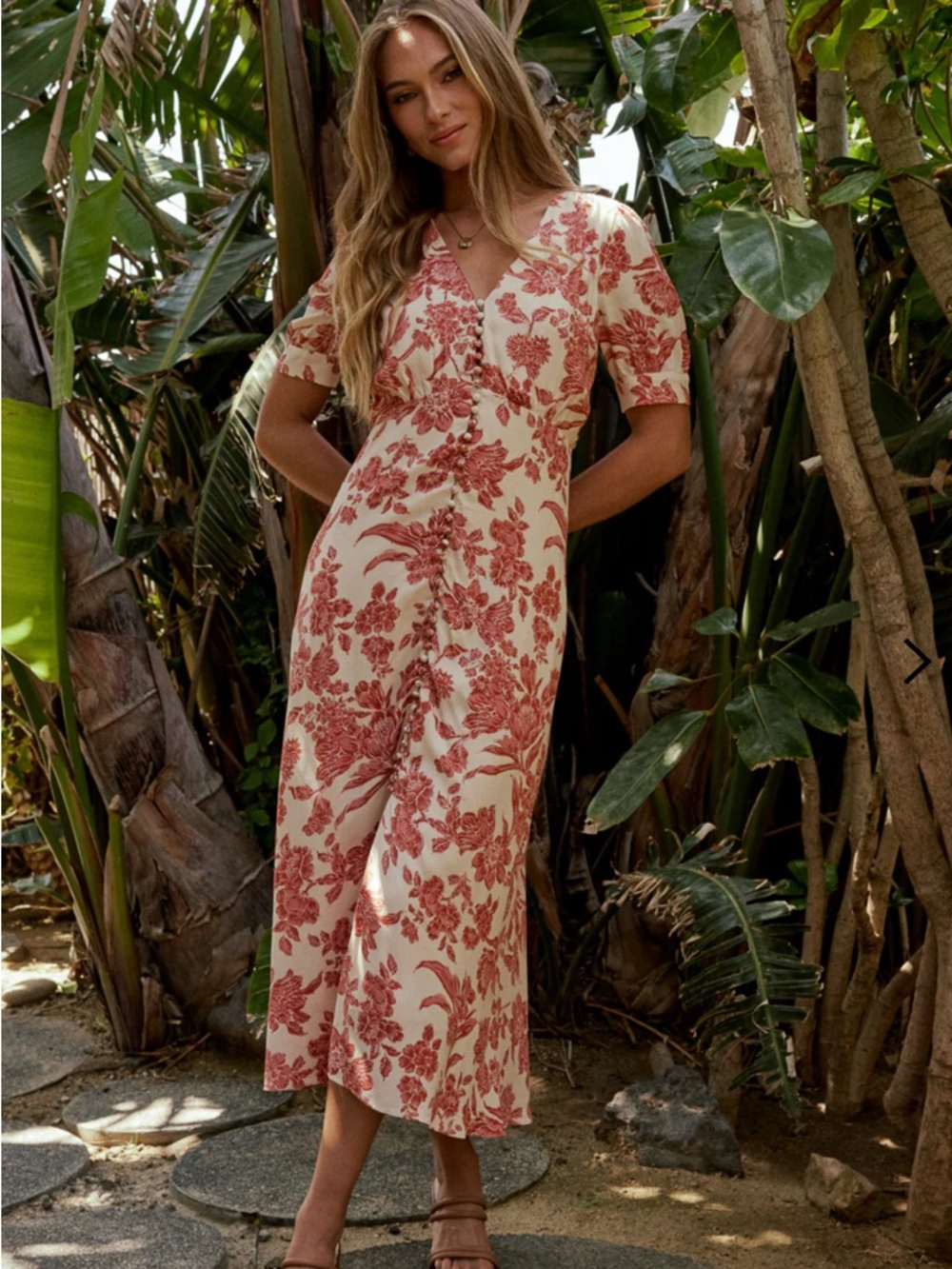 Bohme Lia Floral Midi Dress in Rust